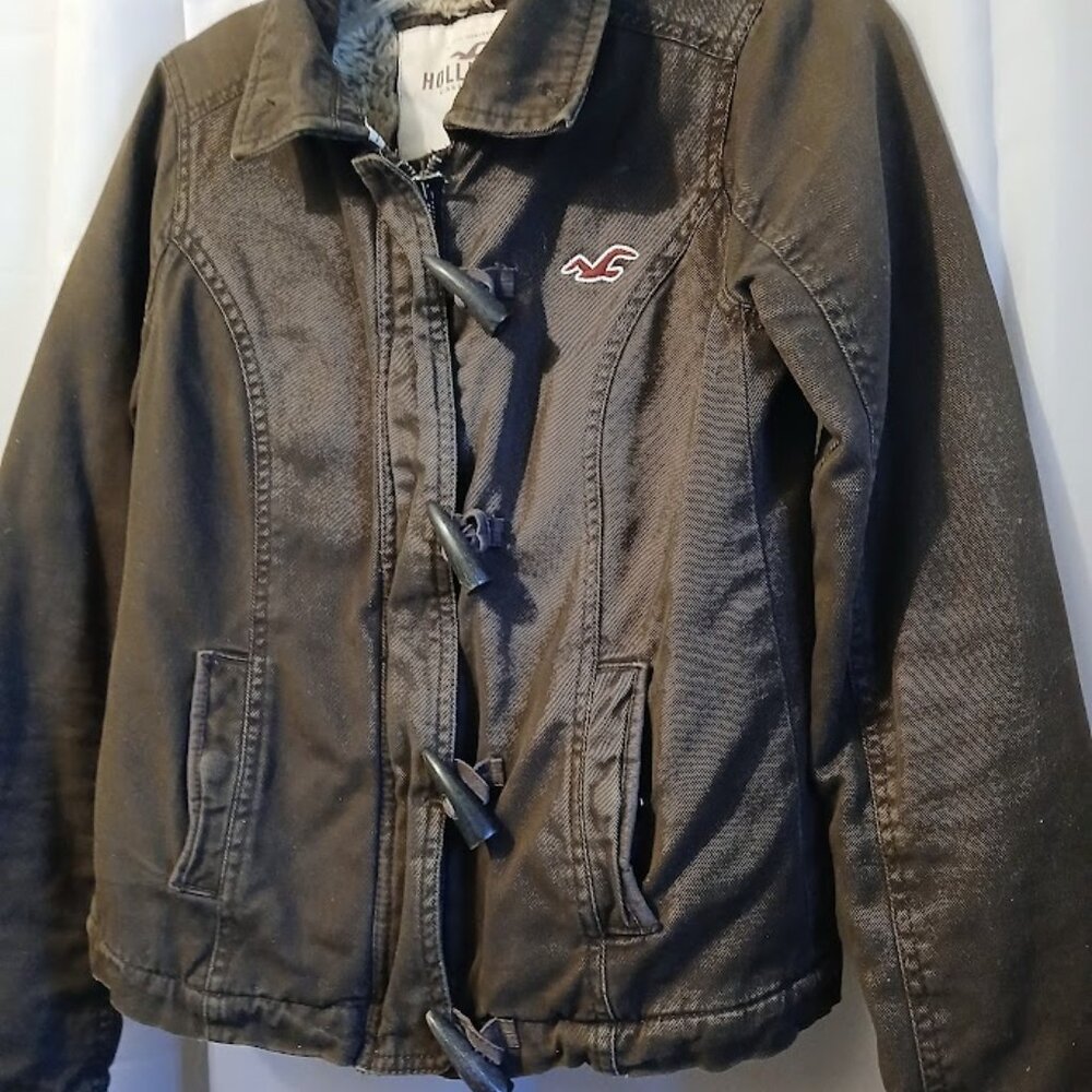 HOLLISTER Bomber Jacket Sherpa Fur Lined XS Brown Winter Coat Very warm & stylis - Picture 4 of 14